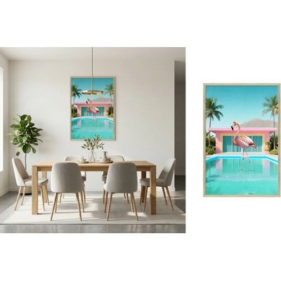 Exotický plameniak v bazéne - Moderný LED obraz na stenu - 63 × 93 cm