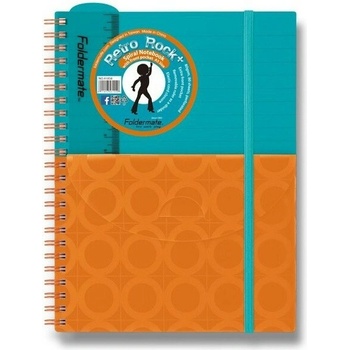 FOLDERMATE Retro blok A5 špirálový linajkový predné vrecko a pravítko tyrkysovooranžový 80 listov