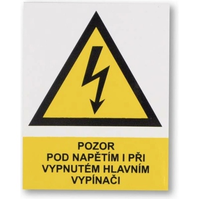 Samolepka č. 4 Pozor pod napětím i při vyp.vypínači (5,5x7cm)