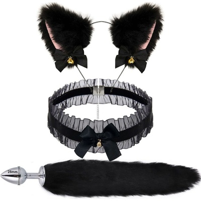 Kitten Play BDSM sada ouška obojek a liščí ocas Černá – Zbozi.Blesk.cz