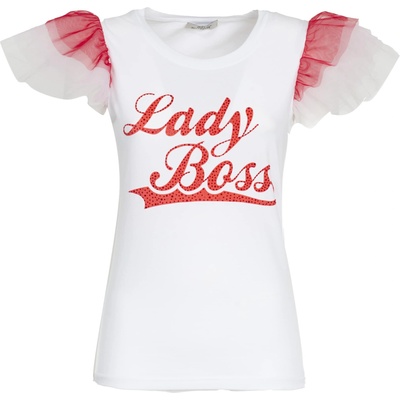 Influencer Тениска 'Lady Boss' червено, размер M