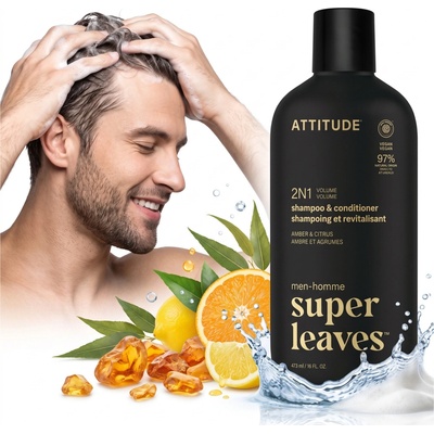 Attitude Super leaves Pánský šampon a kondicionér pro objem 2v1 Amber a Citrus 415 ml