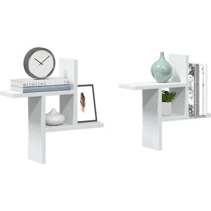 vidaXL Стенни рафтове, 2 бр, бели, 38x12x38 см, инженерно дърво (853245)