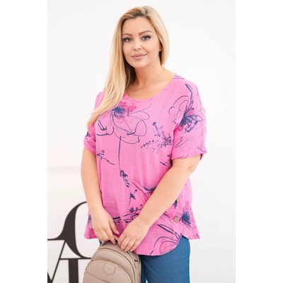 Fashionweek dámska blúzka bavlnená kvetinová voľný strih K8105 Ružová