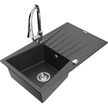 Mexen Cesar мивка гранитна 1-камерна с отцедник и кухненски смесител Elia, черен с петна - 6514-76-670101-00 (6514-76-670101-00)