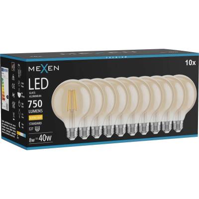 Mexen Vintis 10x LED филaмент крушка E27, G95, 8W, Топла - 2700K, 750 лм, кехлибар (L157-E27-0827-50x10)