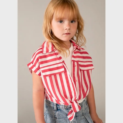 MAYORAL Блуза 2 части къси риза райе и бял потник за мини момиче Mayoral