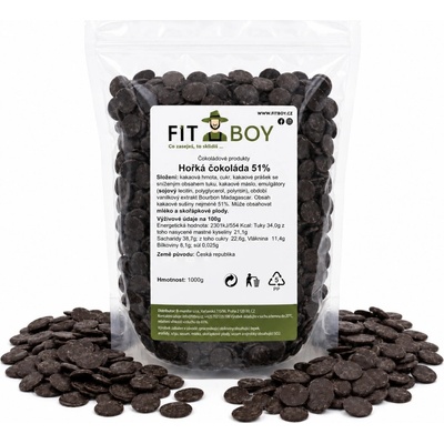 FITBOY Hořká čokoláda 51% 1000 g