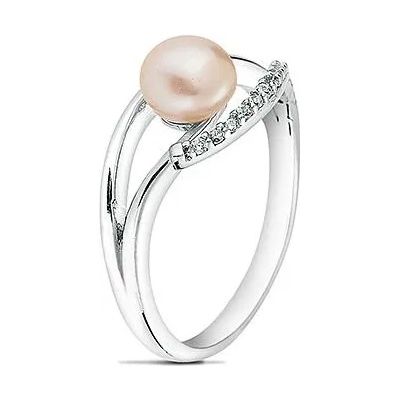 Swan Сребърен пръстен с розова перла и циркони FN691R Swan