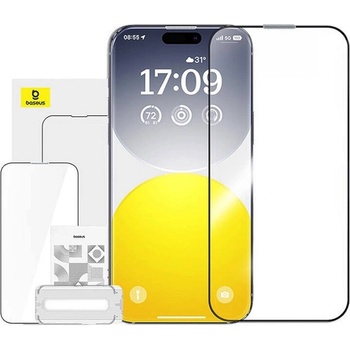 Image 1 of Baseus Glare Repelling Tempered Glass Film (0.30mm) - матирано калено стъклено защитно покритие за дисплея на iPhone 15 Pro Max (черен-прозрачен)