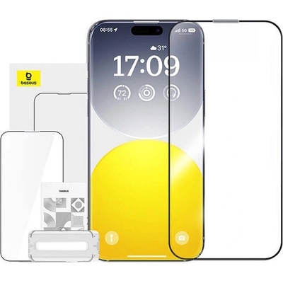 Baseus Glare Repelling Tempered Glass Film (0.30mm) - матирано калено стъклено защитно покритие за дисплея на iPhone 15 Pro Max (черен-прозрачен)
