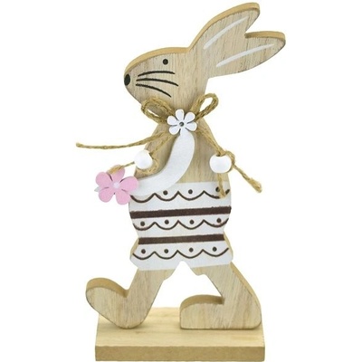 Dommio Zajačik drevený s kvetom, 19 cm