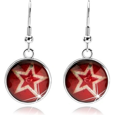 Šperky eshop cabochon obrys pěticípé hvězdy červený podklad srp a kladivo SP70.21