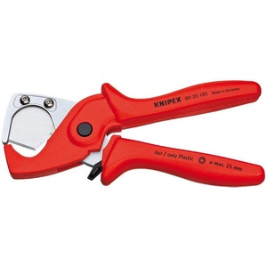 KNIPEX Ножици за рязане на тръби PlastiCut, хромирани, Ø25мм, червена ръкохватка 185мм, с фиксатор, - K9020185 (K9020185)