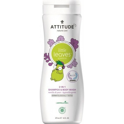 Attitude Detské telové mydlo a šampón 2v1 s vôňou Vanilky a Hrušky Little leaves 473 ml