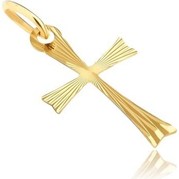 Šperky Eshop Zlatý přívěsek 585 křížek s rozdvojenými rameny s paprsky S2GG07.20