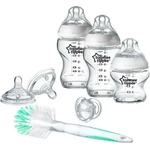 Tommee Tippee Стартов комплект за хранене на новородено с 3 броя самостерилизиращи се стъклени шишета Natural Start + 2 бр. биберони + 1 бр. залъгалка + 2 в 1 четка за почистване на шишета и биберони
