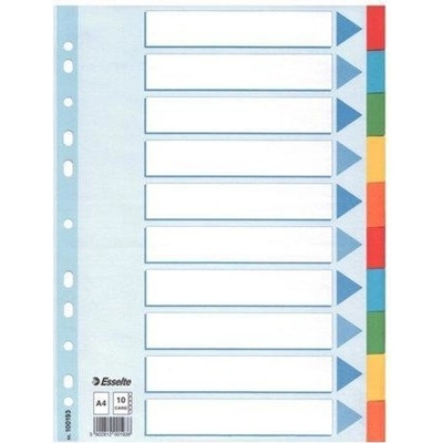ESSELTE Rejstříky Standard, popisovatelná titulní str., mix barev, karton, A4, 10 dílů, ESSELTE 13591