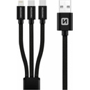 Swissten 72501103 3v1 2x USB-C (M) - Lightning (M) - USB-A (M), 60W, 3A, 1,2m, černý