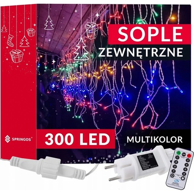 SPRINGOS LED krápníky 14,5 m 300 LED IP44 8 světelných módů s ovladačem multicolor CL0307