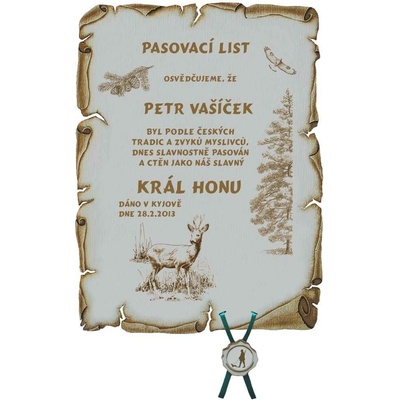 Dřevo Novák Pasovací list král honu č.723 pergamen z překližky