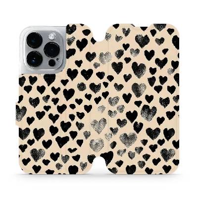 Flipové pouzdro Mobiwear - Apple iPhone 14 Pro - VA51S Černá srdíčka (Knížkové flip pouzdro, obal, kryt na mobil Apple iPhone 14 Pro - VA51S Černá srdíčka, materiál Umělá kůže + TPU - ochrana 360°, st