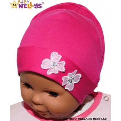 Baby Nellys ® Bavlněná čepička Kytičky sytě růžová