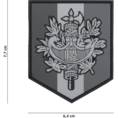 Gumová nášivka 101 Inc znak French Shield - sivá