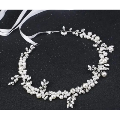 Naishide Jewelry Perlová čelenka do vlasů krystalovými lístky - stříbrná/bílá