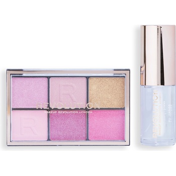 Makeup Revolution Комплект Mini Soft Glam Heroes Makeup Revolution: Reloaded Eyeshadow Palette HeartBreaker 6 нюанса 42 g *Miniature + Pout Bomb Vegan гланц за устни глазура 4 ml