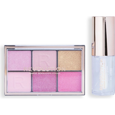 Makeup Revolution Комплект Mini Soft Glam Heroes Makeup Revolution: Reloaded Eyeshadow Palette HeartBreaker 6 нюанса 42 g *Miniature + Pout Bomb Vegan гланц за устни глазура 4 ml