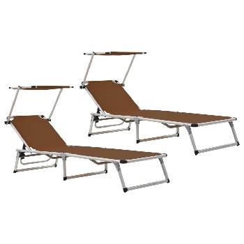 vidaXL 312461 Folding Sun Loungers with Roof 2 pcs Aluminium&Textilene Brown (312461)