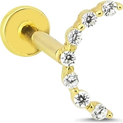 Lillian Vassago Zlatý piercing labreta s obloukem zdobeným zirkony LLV92-GPI028LB