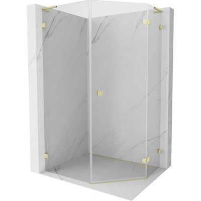 Mexen Lunar L право петстранна душ кабина 90 x 100 cm, прозрачна, златиста четкана - 831L-090P-100L-55-00-P (831L-090P-100L-55-00-P)