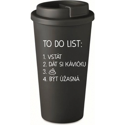 Giftela TO DO LIST BÝT ÚŽASNÁ černý termohrnek 475 ml