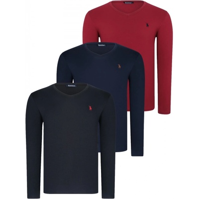 Dewberry T8587 Triple Set V-Neck Sweatshirt čierna tmavomodrá bordová