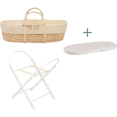 Ahojbaby sada Mojžíšův košík pro miminko Corn Natural se skládacím stojanem White, béžovým potahem