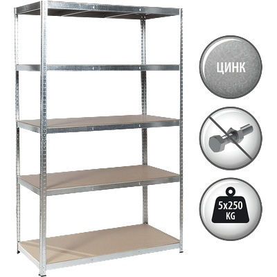 Carmen Метален стелаж Carmen CR-1012 E - 180х120х60 см, до 250 кг на рафт - цинк (3580552_1)