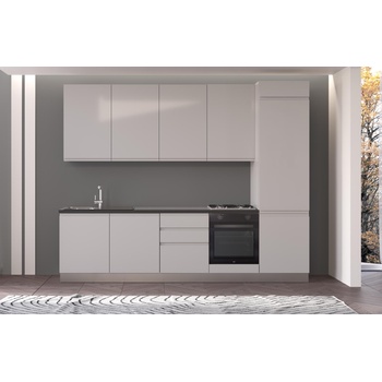 ARES Права кухня irene, дясна, 300 см, лице светло сиво, плот и гръб антрацит (0whfgc010gcd)