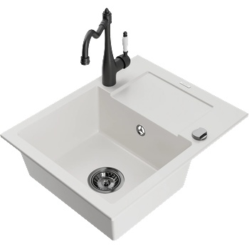 Mexen Enzo мивка от гранит с 1 камера с отцедник и кухненски смесител Carla, бял - 6506-20-670700-70 (6506-20-670700-70)