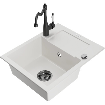 Mexen Enzo мивка от гранит с 1 камера с отцедник и кухненски смесител Carla, бял - 6506-20-670700-70 (6506-20-670700-70)