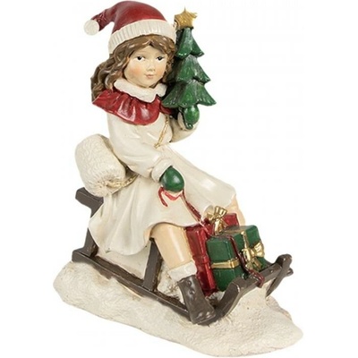 Dekorativní figurka holčička v bílém kožíšku na sáních – 10x6x12 cm