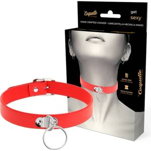  Стилен чокър с метална халка - Desire Choker Fetish Red (D-229292)