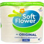  SOFT FLOWER тоалетна хартия ароматизирана, Classic, Бяла, 3 пласта, 4 броя, 330 къса, 800гр