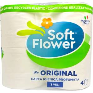  SOFT FLOWER тоалетна хартия ароматизирана, Classic, Бяла, 3 пласта, 4 броя, 330 къса, 800гр