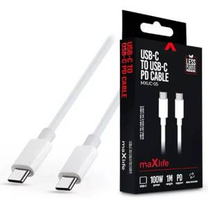 Maxlife TF-0181 1m 100W Type C мъжки-мъжки бял кабел за данни и зареждане (TF-0181)