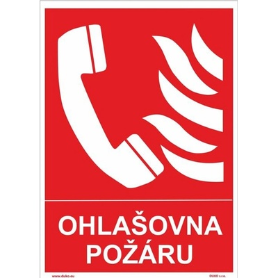 DUKO OHLAŠOVNA POŽÁRU se symbolem a textem Formát: 148 x 210 mm, Materiál: samolepící vinylová fólie