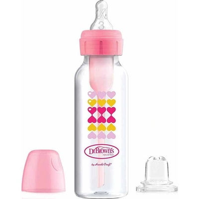 Dr. Brown's Преходно шише Dr. Brown's Options+ - Narrow-Neck, 250 ml, Розово със сърца (72239309582)