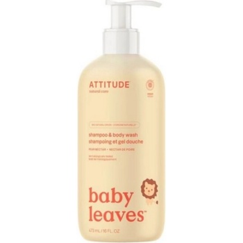Attitude Baby leaves Dětské tělové mýdlo a šampon 2v1 s vůní vanilky a hrušky 473 ml