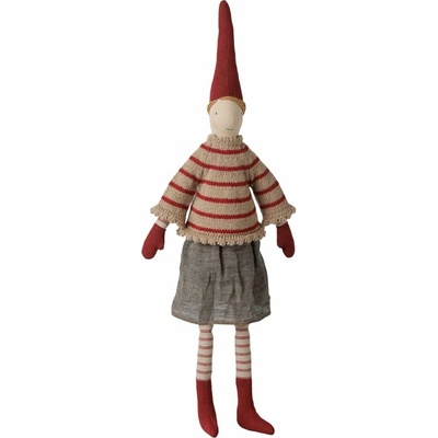 Maileg Vánoční skřítek Pixy Striped Knitted Sweater 51 cm – Girl, červená barva, textil